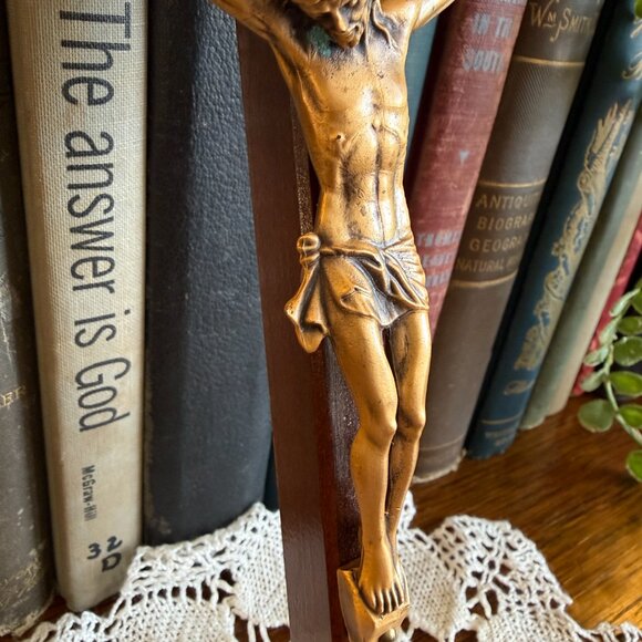 Vintage Bronze and Wood Crucifix - Picture 7 of 15